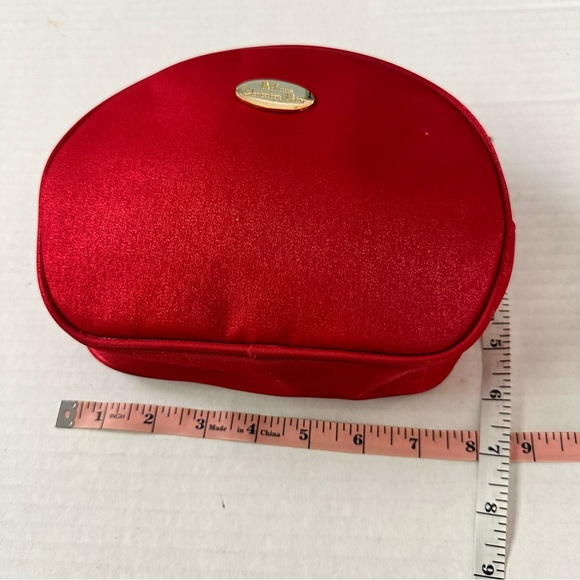 Christian Dior Parfums Red Satin Make-up Bag Gold Sparkle Authentic - Picture 6 of 10